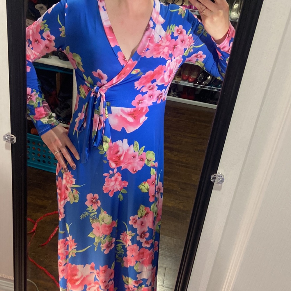 Bright blue floral maxi